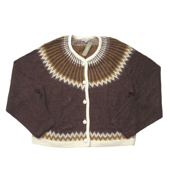 NWT J.Crew Fair Isle Cardigan in Maple Burnished Timber Brushed Yarn Sweater L - Picture 1 of 4